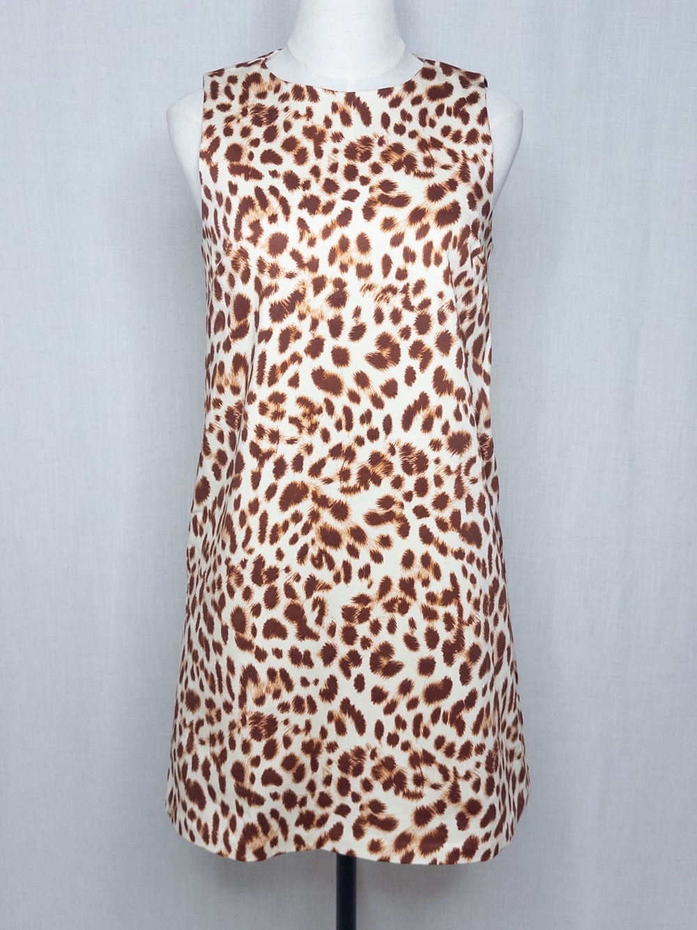 Prosperina Leopard Print Cotton Shift Dress Sleeveless Mini Brown Ivory XS NWT